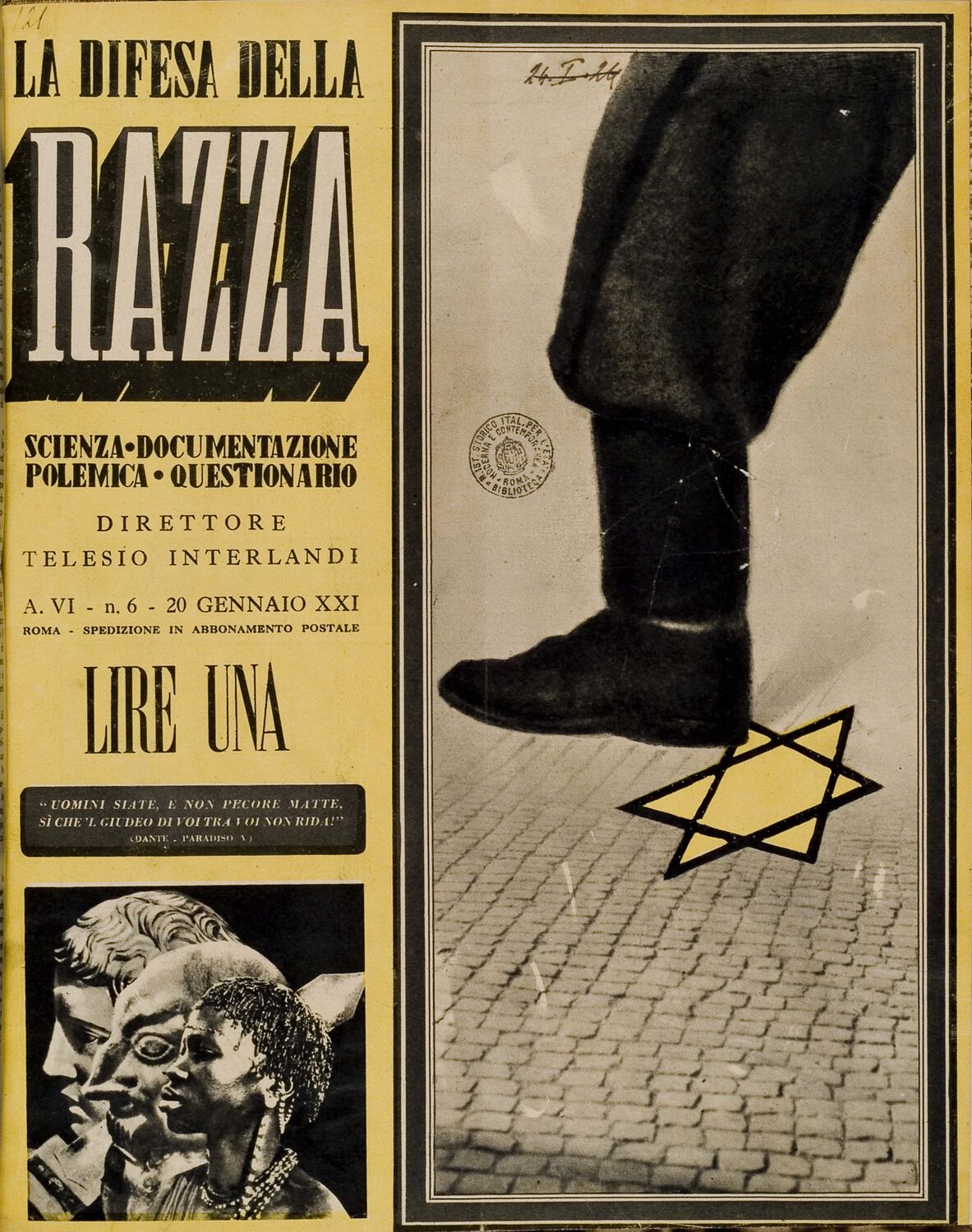 Copertina del 20 gennaio 1943 de La difesa della razza. http://www.bsmc.it.