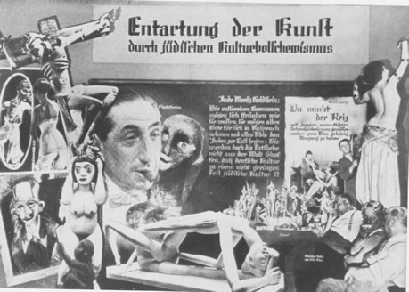 Fotomontaggio 'Entartung der Kultur' (Degenerazione della cultura). Manifesto per la grande mostra antibolscevica del 1937, Norimberga, rappresentate alcune opere di 'arte
degenerata'.