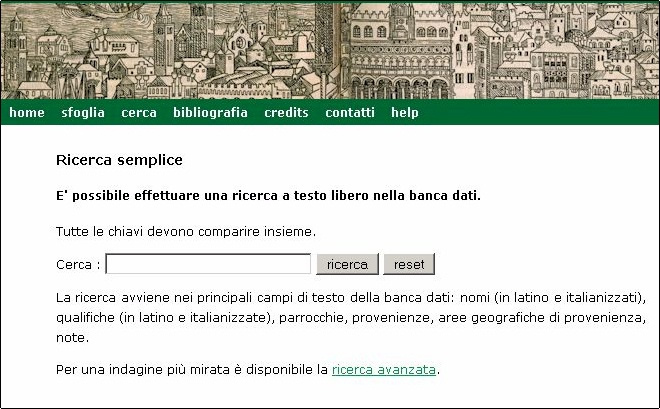 Maschera di ricerca
semplice.