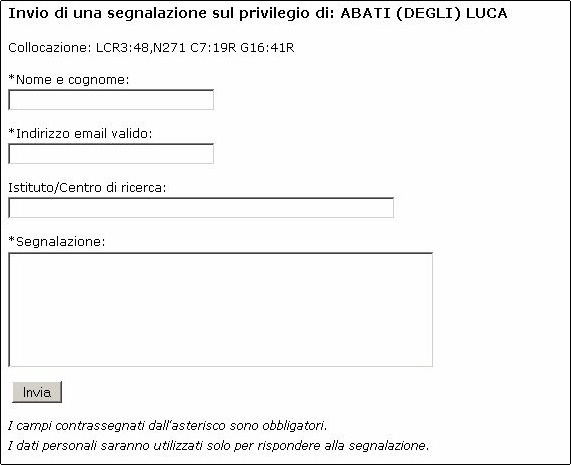 Invio di segnalazione relativa a un singolo privilegio.