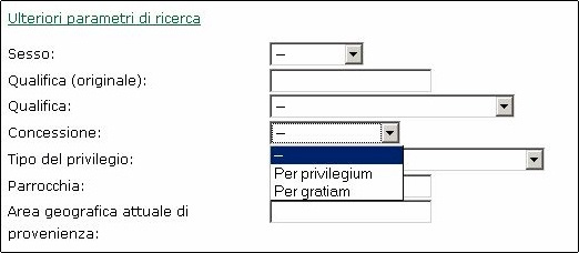 Ricerca
  filtrando concessioni per privilegium o per gratiam.